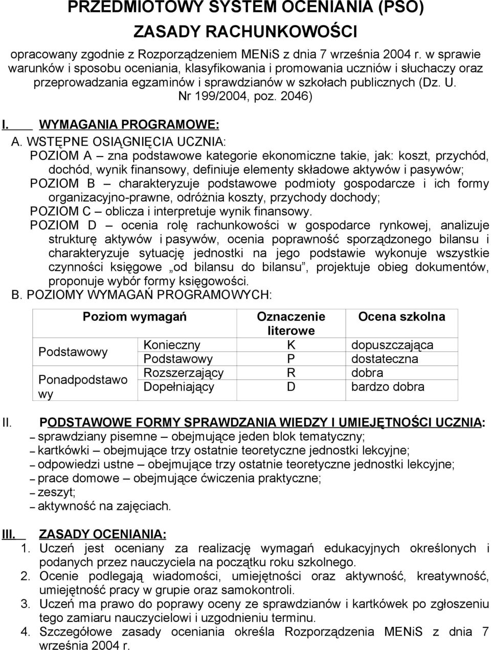 WYMAGANIA PROGRAMOWE: A.