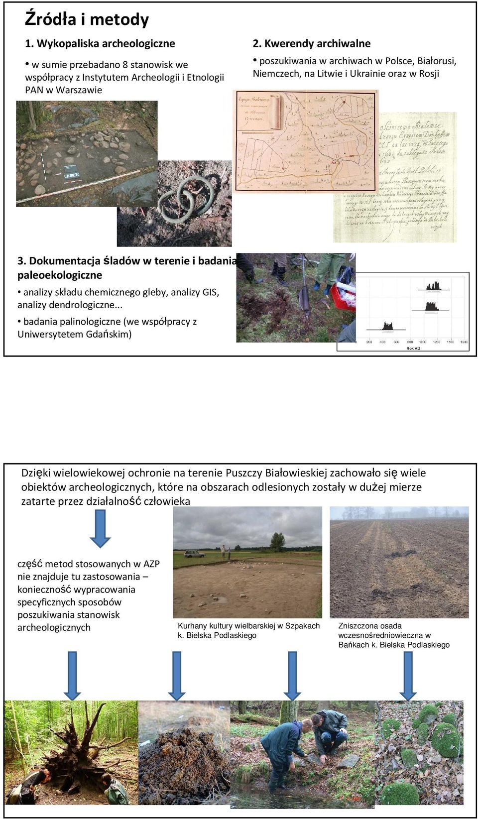 oraz w Rosji 3. Dokumentacja śladów w terenie i badania paleoekologiczne analizy składu chemicznego gleby, analizy GIS, analizy dendrologiczne.
