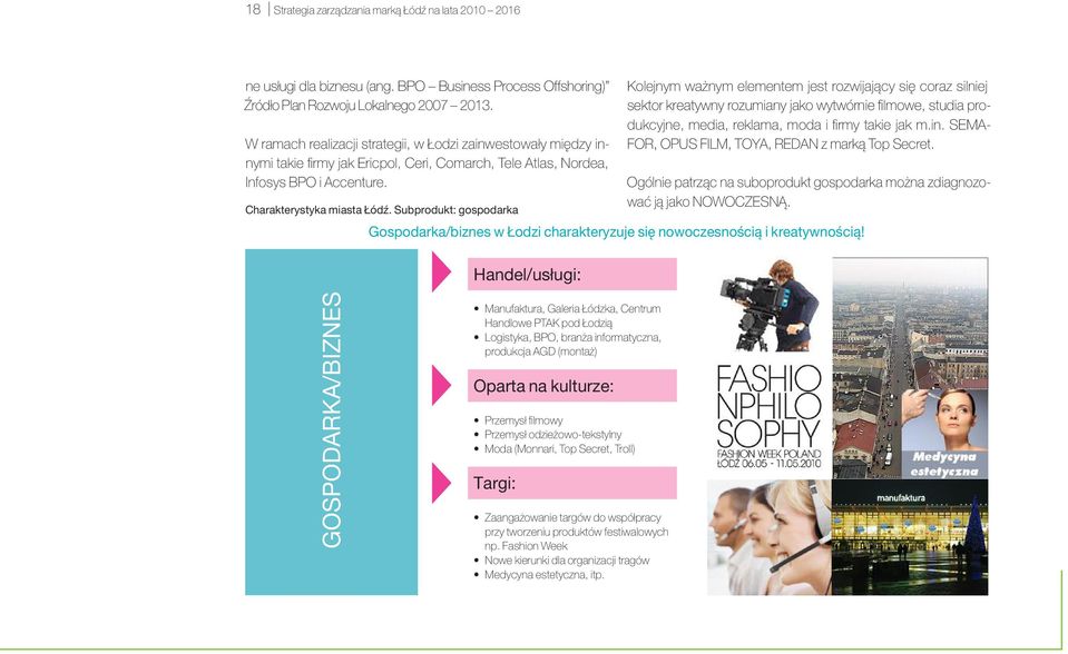 Subprodukt: gospodarka Handel/usługi: Kolejnym ważnym elementem jest rozwijający się coraz silniej sektor kreatywny rozumiany jako wytwórnie filmowe, studia produkcyjne, media, reklama, moda i firmy