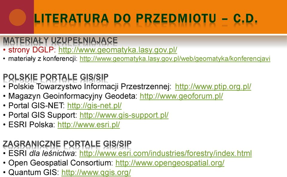 pl/web/geomatyka/konferencjavi POLSKIE PORTALE GIS/SIP Polskie Towarzystwo Informacji Przestrzennej: http://www.ptip.org.
