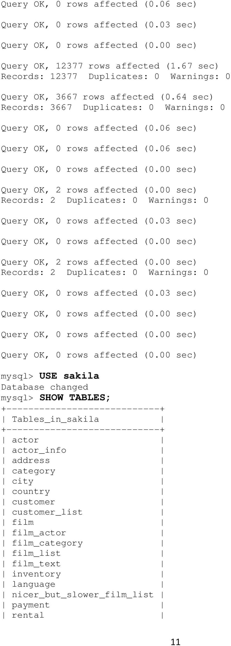 03 sec) Query OK, 2 rows affected (0.00 sec) Records: 2 Duplicates: 0 Warnings: 0 Query OK, 0 rows affected (0.