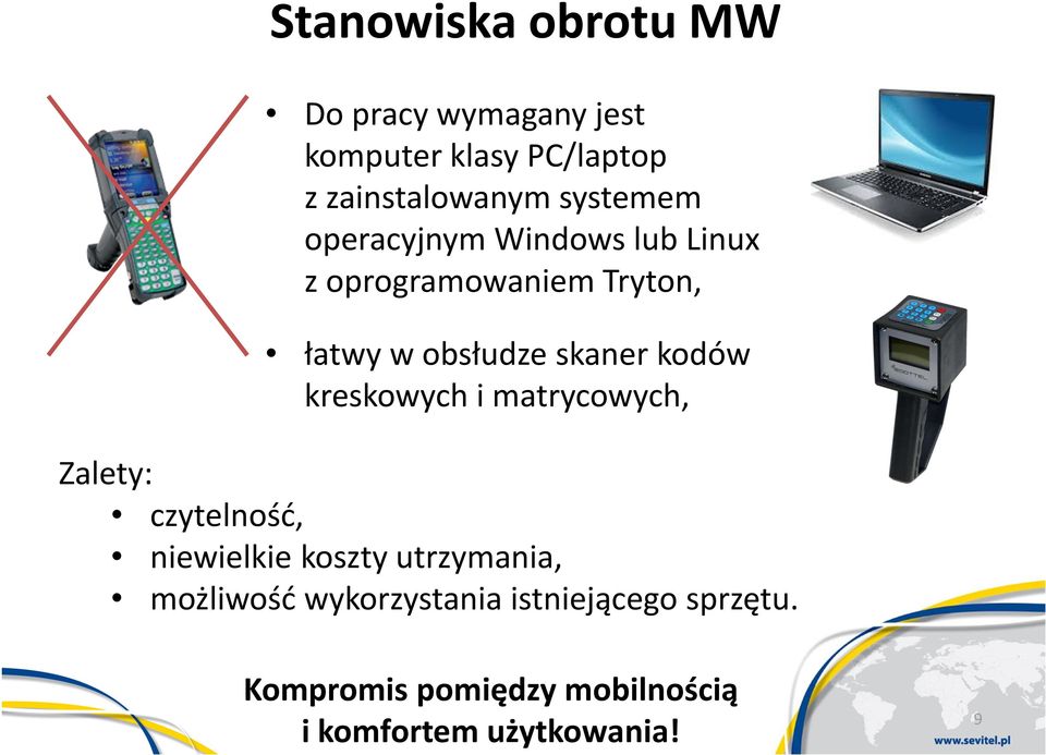 kodów kreskowych i matrycowych, Zalety: czytelność, niewielkie koszty utrzymania,