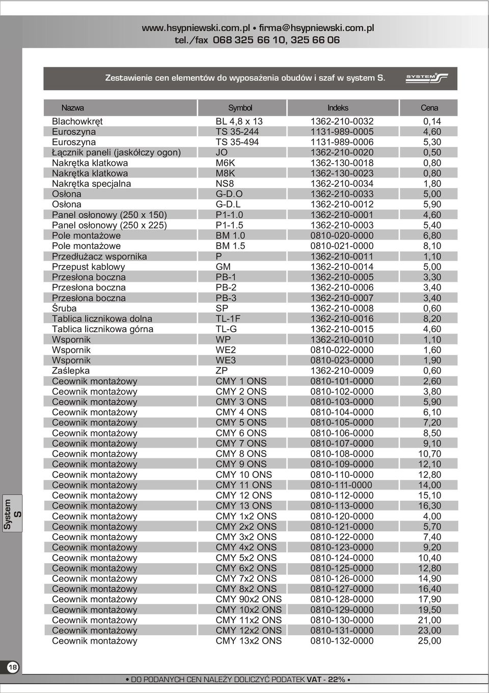 klatkowa M6K 1362-130-0018 0,80 Nakrêtka klatkowa M8K 1362-130-0023 0,80 Nakrêtka specjalna NS8 1362-210-0034 1,80 Os³ona G-D.O 1362-210-0033 5,00 Os³ona G-D.