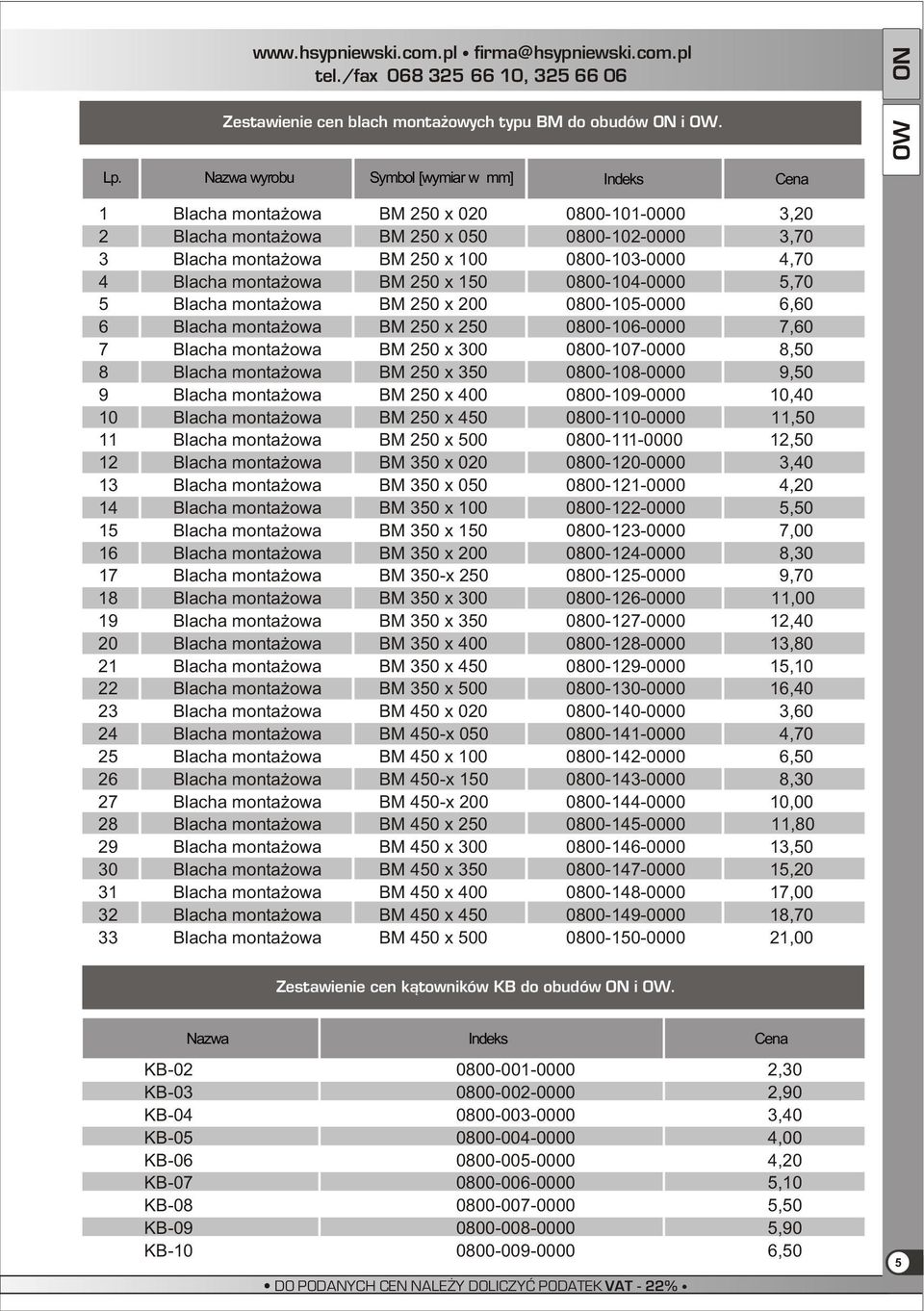 150 0800-104-0000 5 Blacha monta owa BM 250 x 200 0800-105-0000 6 Blacha monta owa BM 250 x 250 0800-106-0000 7 Blacha monta owa BM 250 x 300 0800-107-0000 8 Blacha monta owa BM 250 x 350