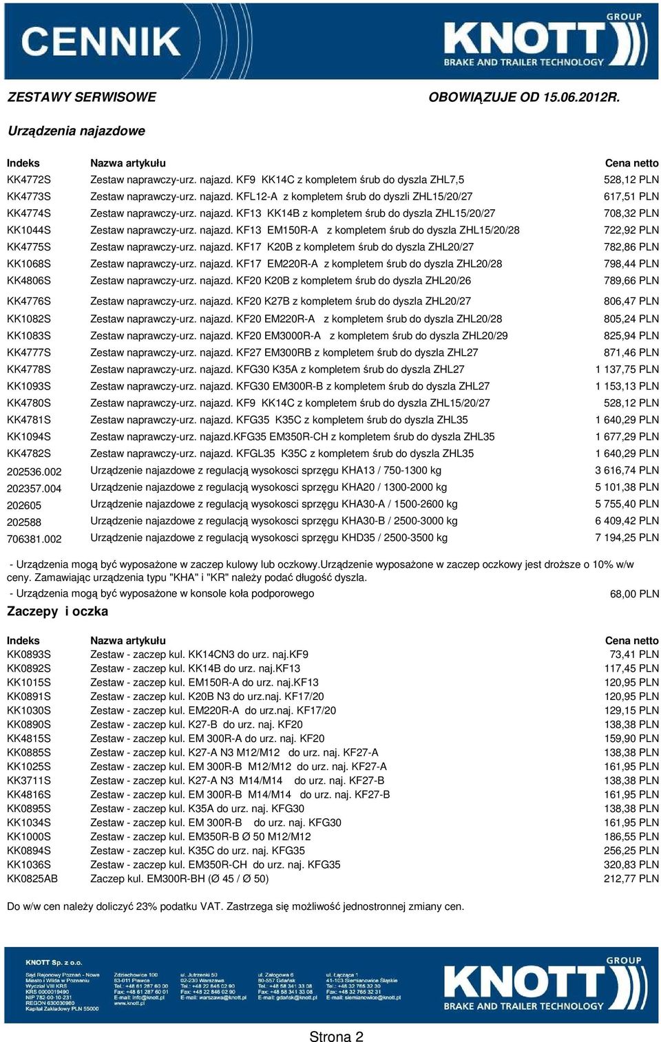 najazd. KF17 K20B z kompletem śrub do dyszla ZHL20/27 782,86 PLN KK1068S Zestaw naprawczy-urz. najazd. KF17 EM220R-A z kompletem śrub do dyszla ZHL20/28 798,44 PLN KK4806S Zestaw naprawczy-urz.