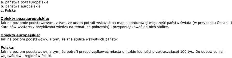 przypadku Oceanii i Karaibów wystarczy przybliżona wiedza na temat ich położenia) i przyporządkować do nich stolice.