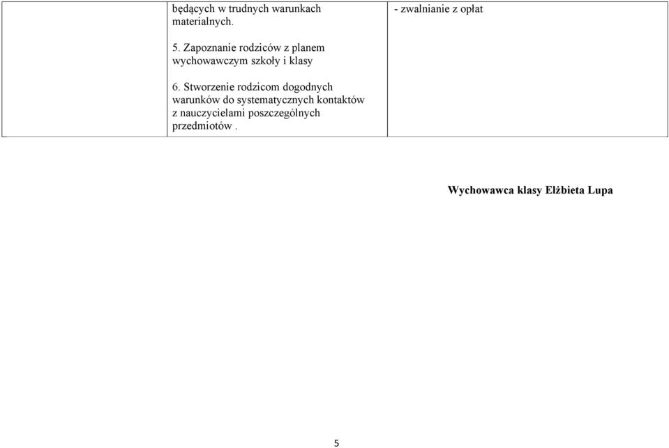 Stworzenie rodzicom dogodnych warunków do systematycznych kontaktów