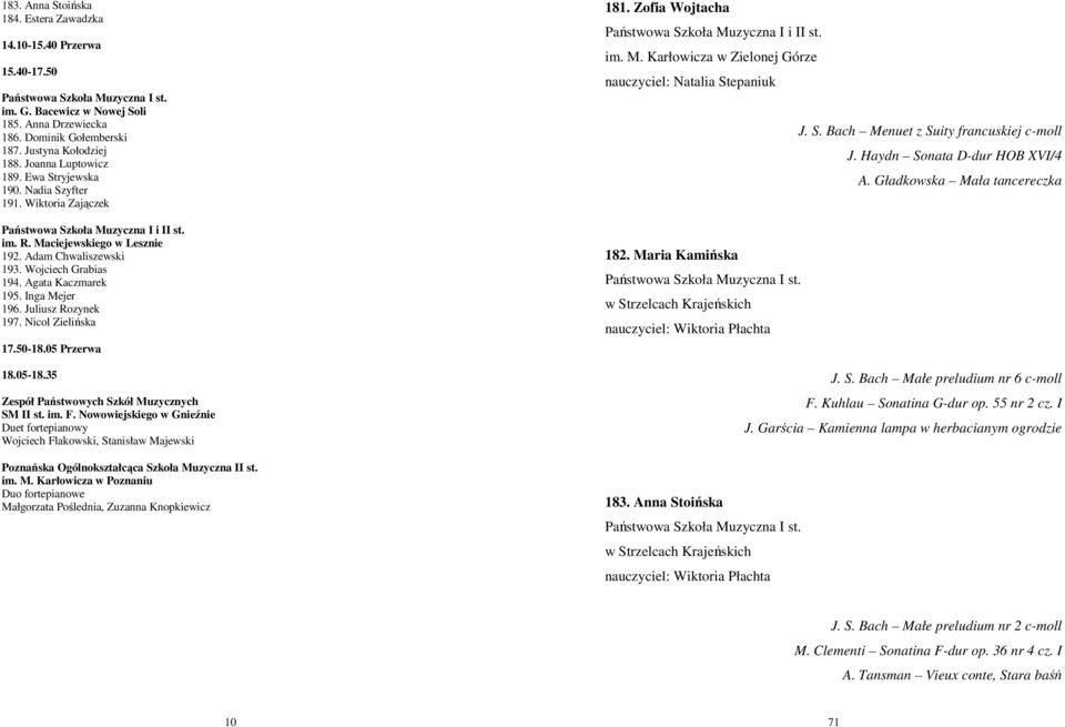 Nicol Zielińska 17.50-18.05 Przerwa 18.05-18.35 Zespół Państwowych Szkół Muzycznych SM II st. im. F.