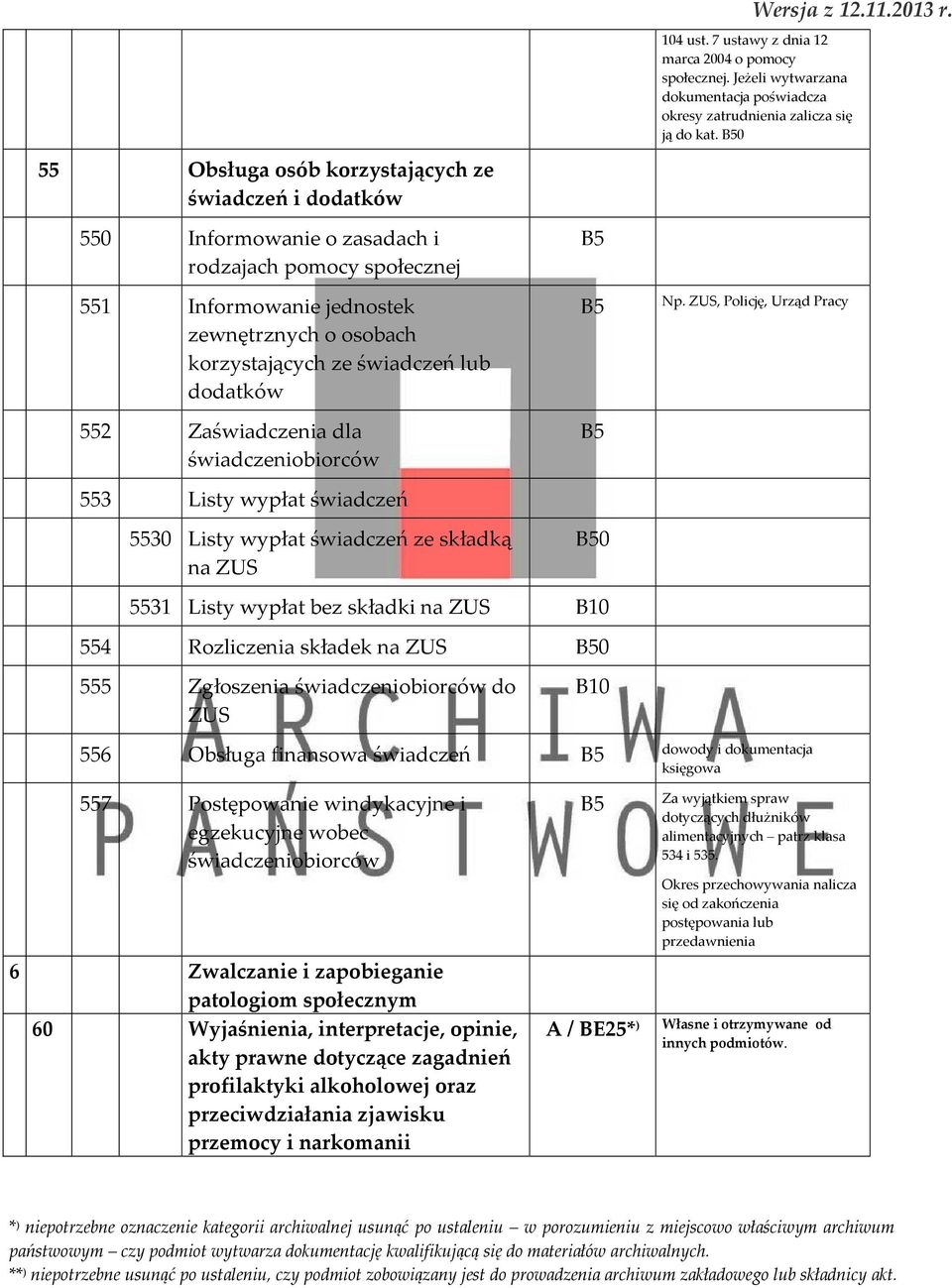 dodatków 552 Zaświadczenia dla świadczeniobiorców 553 Listy wypłat świadczeń 5530 Listy wypłat świadczeń ze składką na ZUS 0 Np.