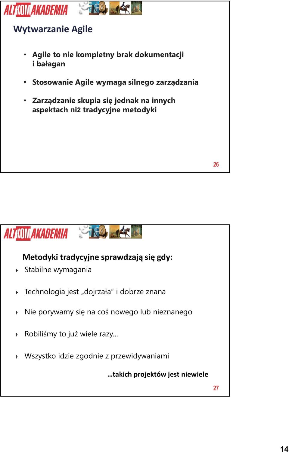 sprawdzają się gdy: Stabilne wymagania Technologia jest dojrzała i dobrze znana Nie porywamy się na coś nowego