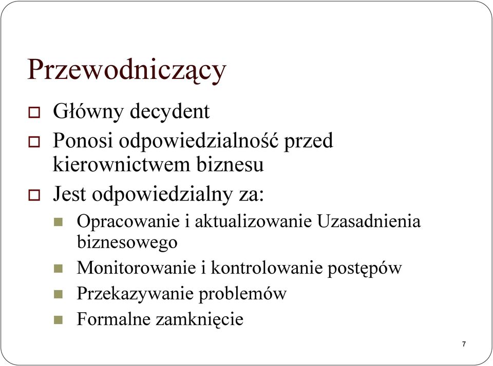 aktualizowanie Uzasadnienia biznesowego Monitorowanie i