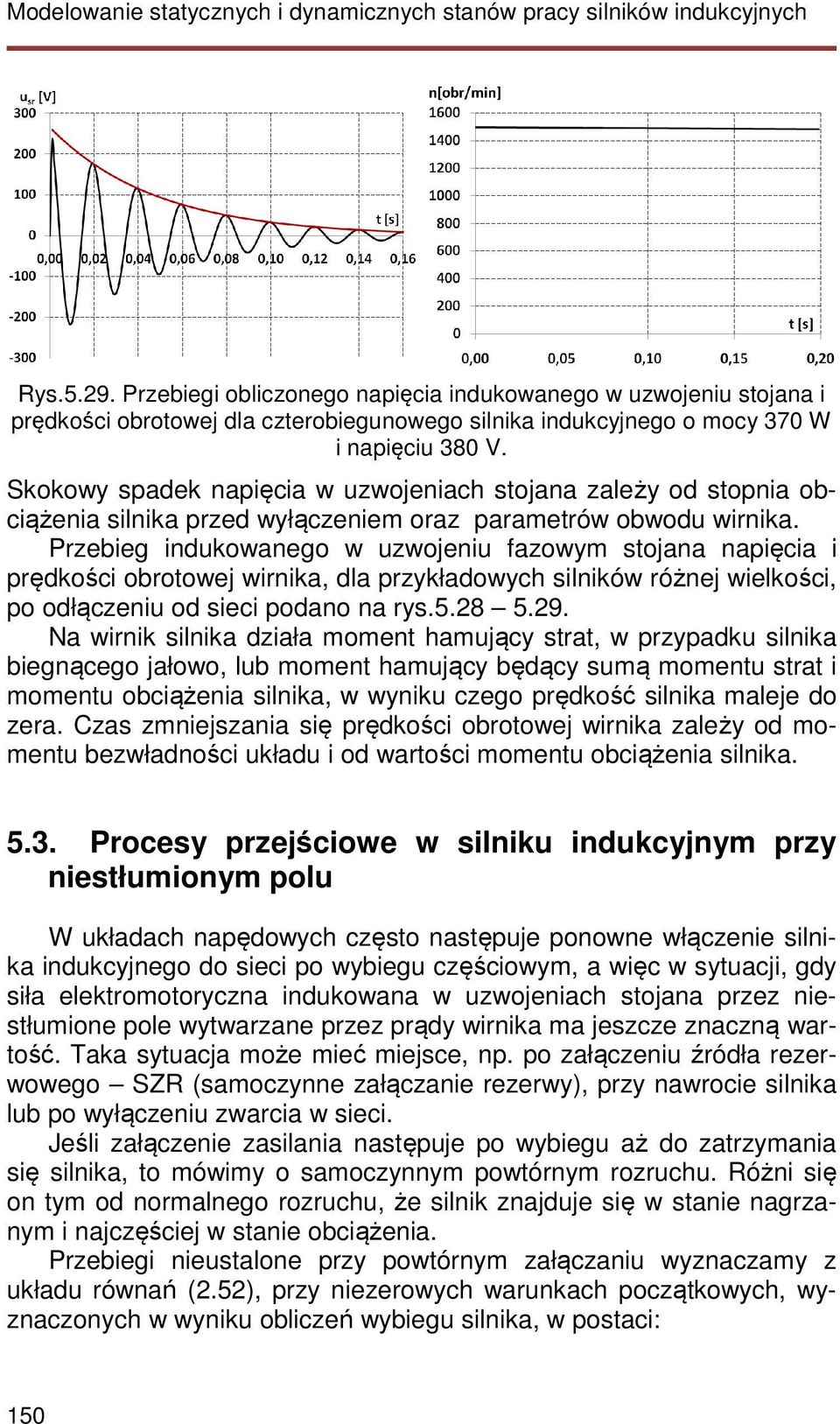 Skokowy spadek napięcia w uzwojeniach stojana zależy od stopnia obciążenia silnika przed wyłączeniem oraz parametrów obwodu wirnika.