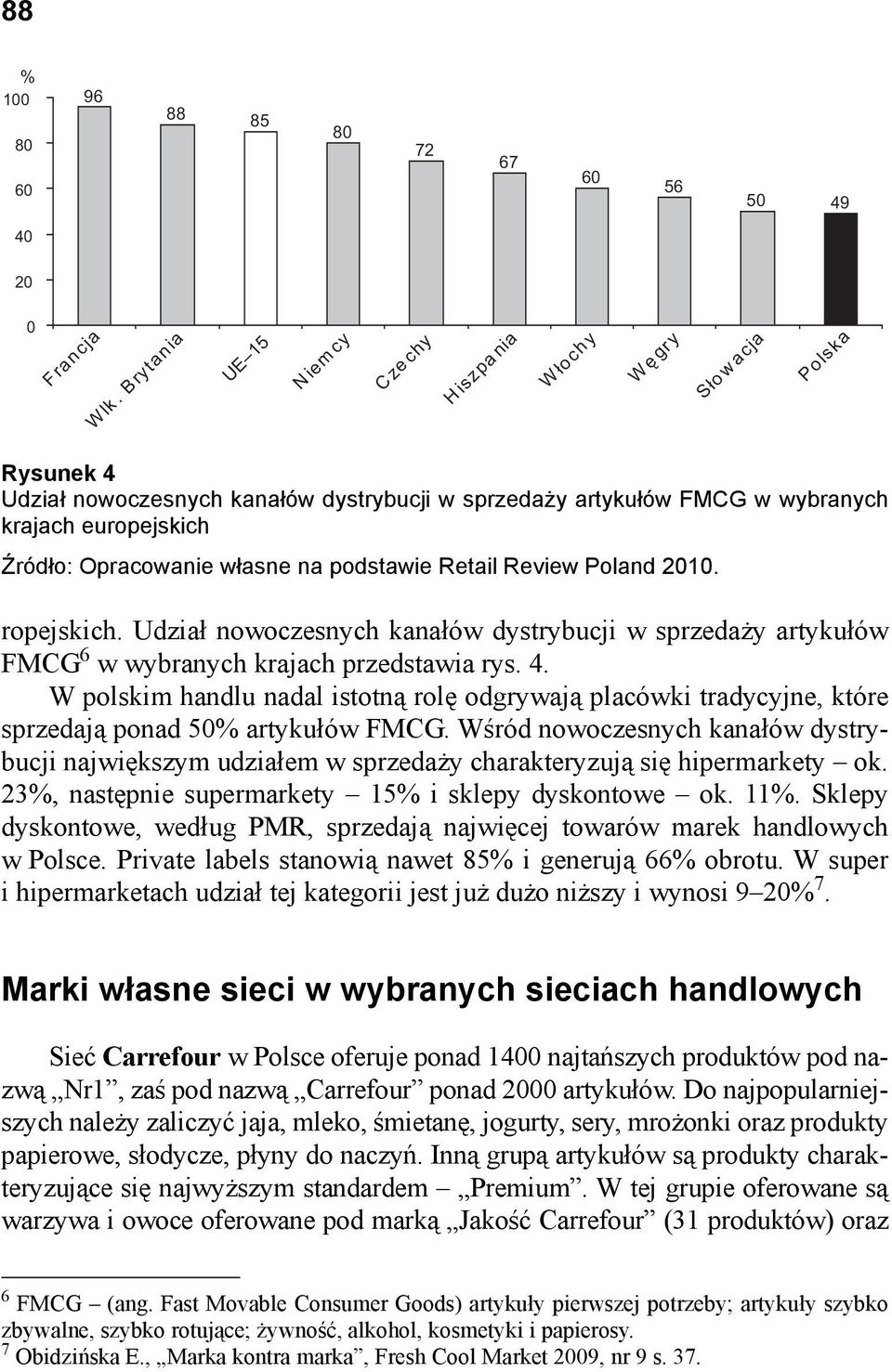 własne na podstawie Retail Review Poland 2010. ropejskich. Udział nowoczesnych kanałów dystrybucji w sprzedaży artykułów FMCG 6 w wybranych krajach przedstawia rys. 4.