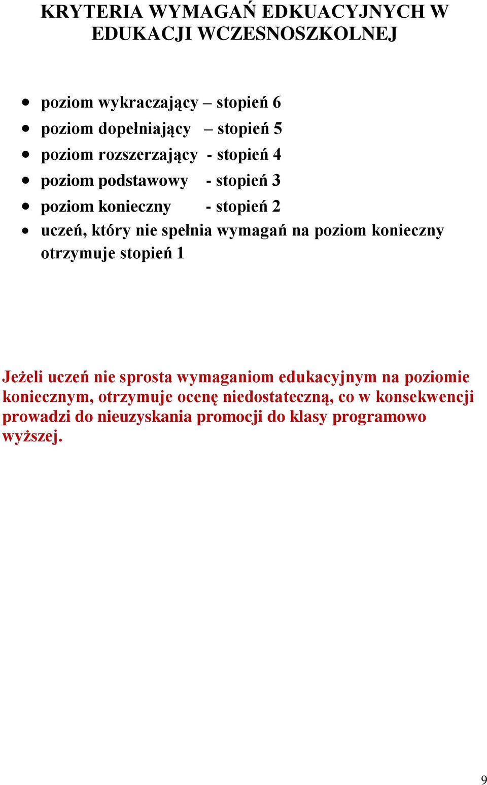 wymagań na poziom konieczny otrzymuje stopień 1 Jeżeli uczeń nie sprosta wymaganiom edukacyjnym na poziomie