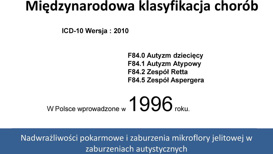 5 Zespół Aspergera W Polsce wprowadzone w 1996 roku.