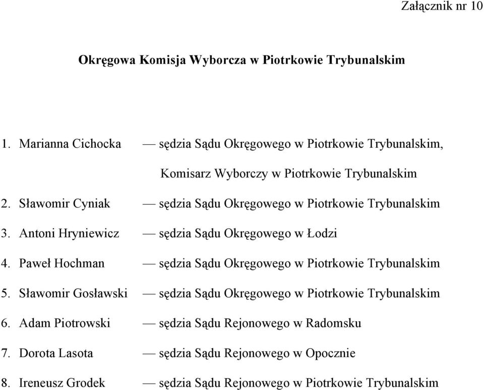 Sławomir Cyniak sędzia Sądu Okręgowego w Piotrkowie Trybunalskim 3. Antoni Hryniewicz sędzia Sądu Okręgowego w Łodzi 4.