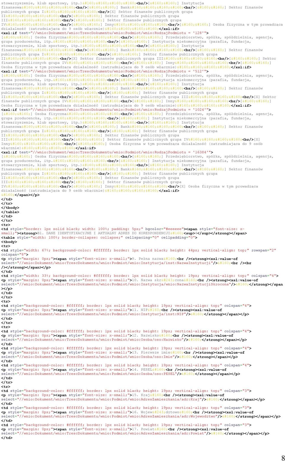 test="//wnio:dokument/wnio:trescdokumentu/wnio:podmiot/wnio:rodzajpodmiotu = '128'"> ) <br/>[ ] Instytucja II <br/>[x] Sektor finansów publicznych grupa III <br/>[ ] Sektor finansów publicznych grupa
