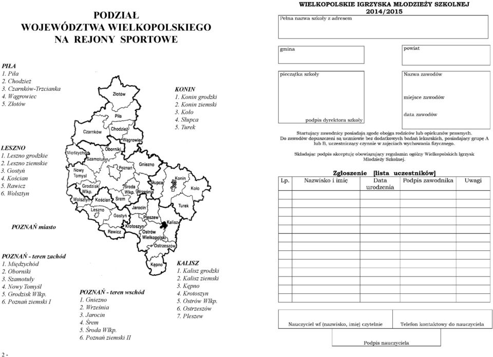 Wolsztyn POZNAŃ miasto POZNAŃ - teren zachód 1. Międzychód 2. Oborniki 3. Szamotuły 4. Nowy Tomyśl 5. Grodzisk Wlkp. 6.