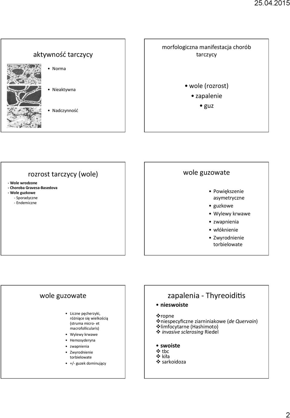 guzowate Liczne pęcherzyki, różniące się wielkością (struma micro- et macrofollicularis) Wylewy krwawe Hemosyderyna zwapnienia Zwyrodnienie torbielowate +/- guzek dominujący