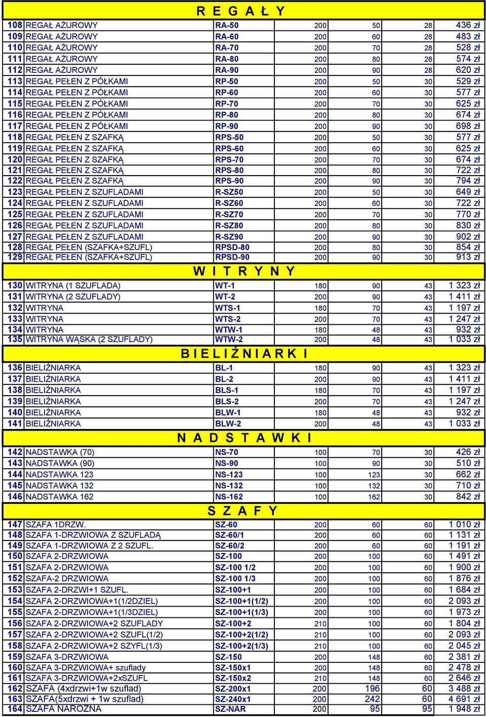 80 30 674 zł 117 REGAŁ PEŁEN Z PÓŁKAMI RP-90 200 90 30 698 zł 118 REGAŁ PEŁEN Z SZAFKĄ RPS-50 200 50 30 577 zł 119 REGAŁ PEŁEN Z SZAFKĄ RPS-60 200 60 30 625 zł 120 REGAŁ PEŁEN Z SZAFKĄ RPS-70 200 70