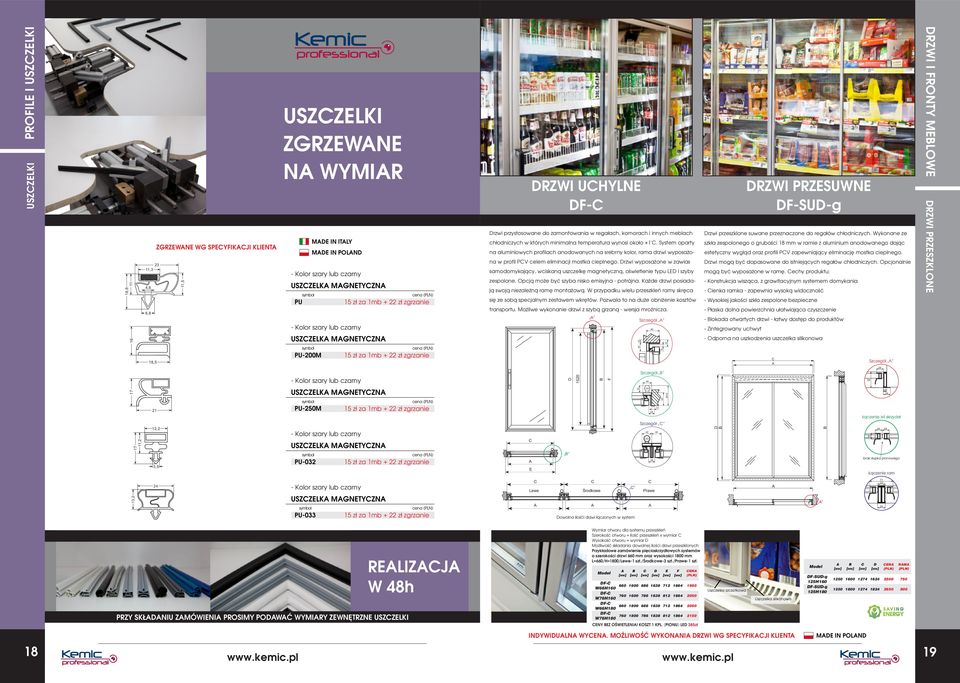 System oparty szkła zespolonego o grubości 18 mm w ramie z aluminium anodowanego dając MDE IN POLND na aluminiowych profilach anodowanych na srebrny kolor, rama drzwi wyposażo- estetyczny wygląd oraz