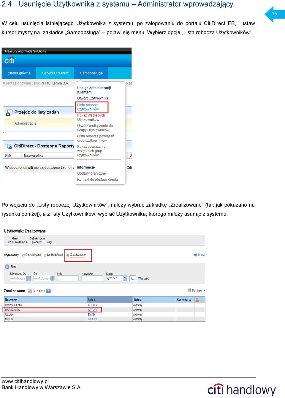 Wybierz opcję Lista robocza Użytkowników.