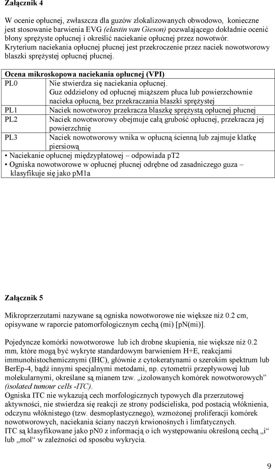 Ocena mikroskopowa naciekania opłucnej (VPI) PL0 Nie stwierdza się naciekania opłucnej.