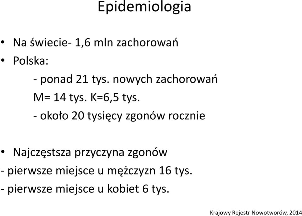 - około 20 tysięcy zgonów rocznie Najczęstsza przyczyna zgonów -