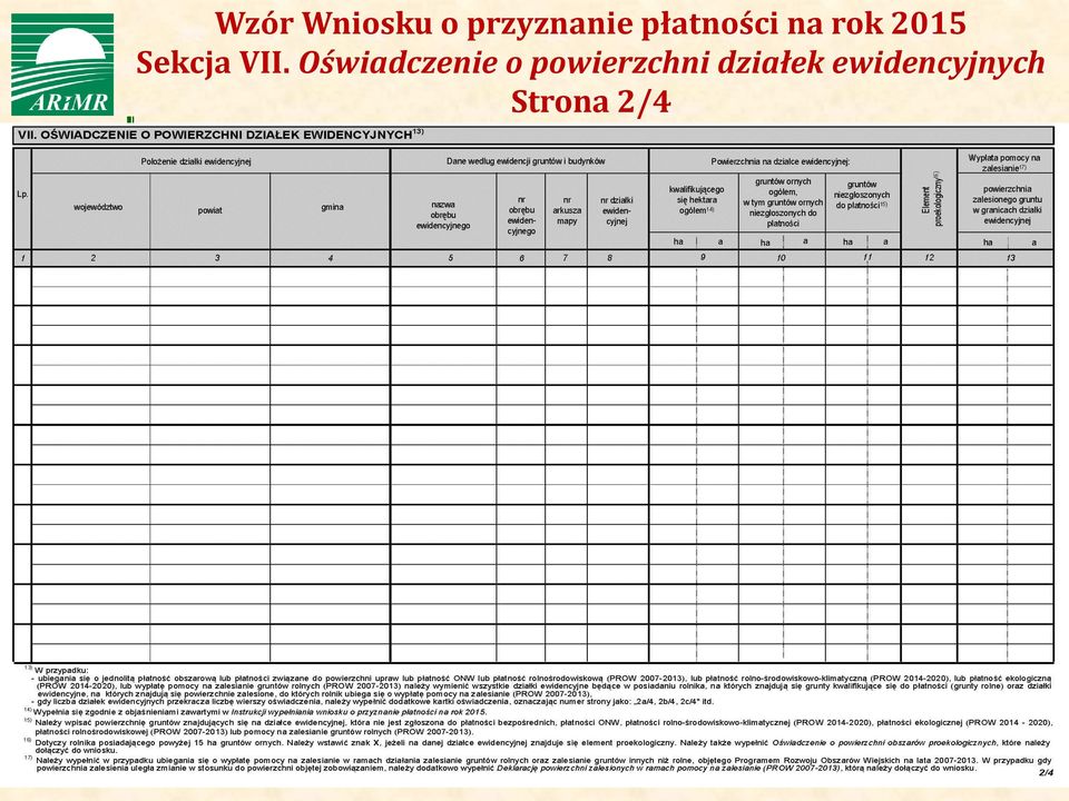 płatności na rok 2015 Sekcja VII.