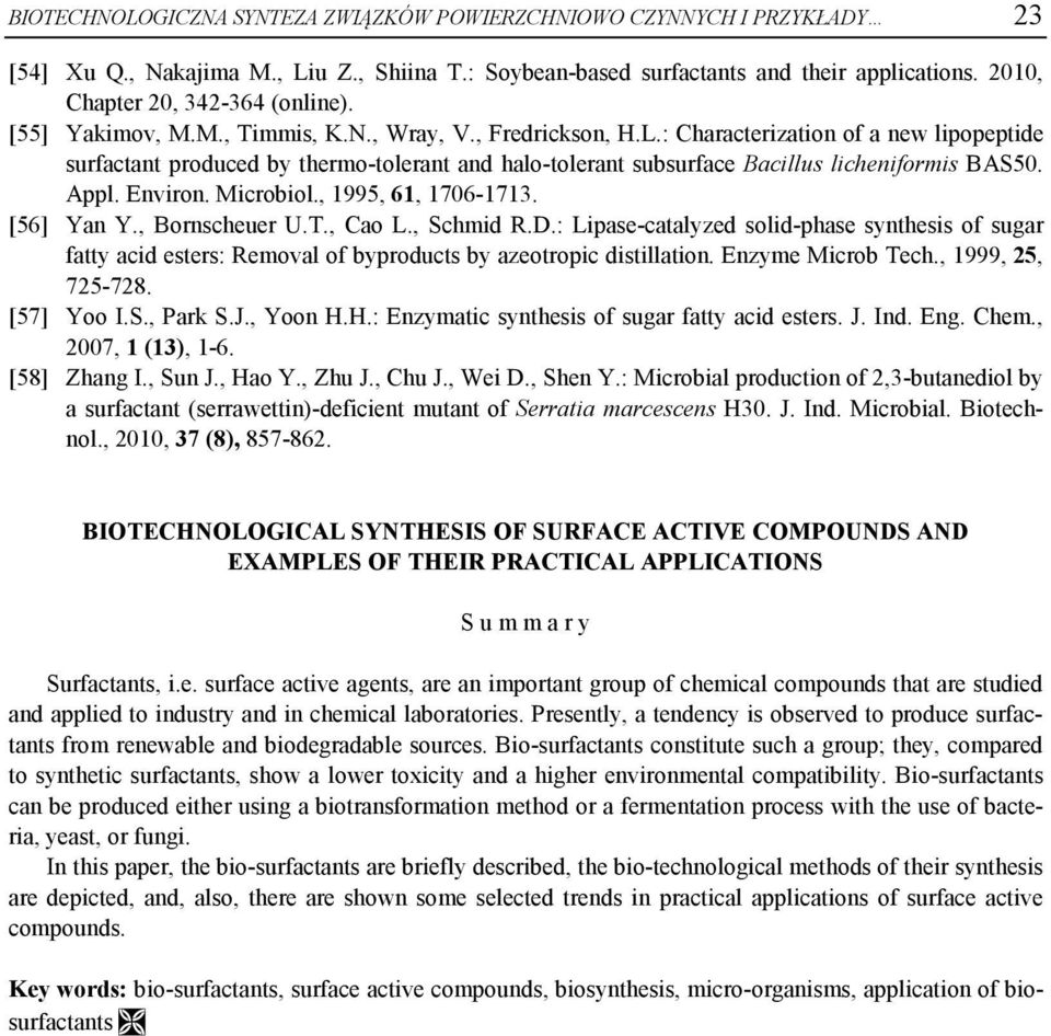 Appl. Environ. Microbiol., 1995, 61, 1706-1713. [56] Yan Y., Bornscheuer U.T., Cao L., Schmid R.D.