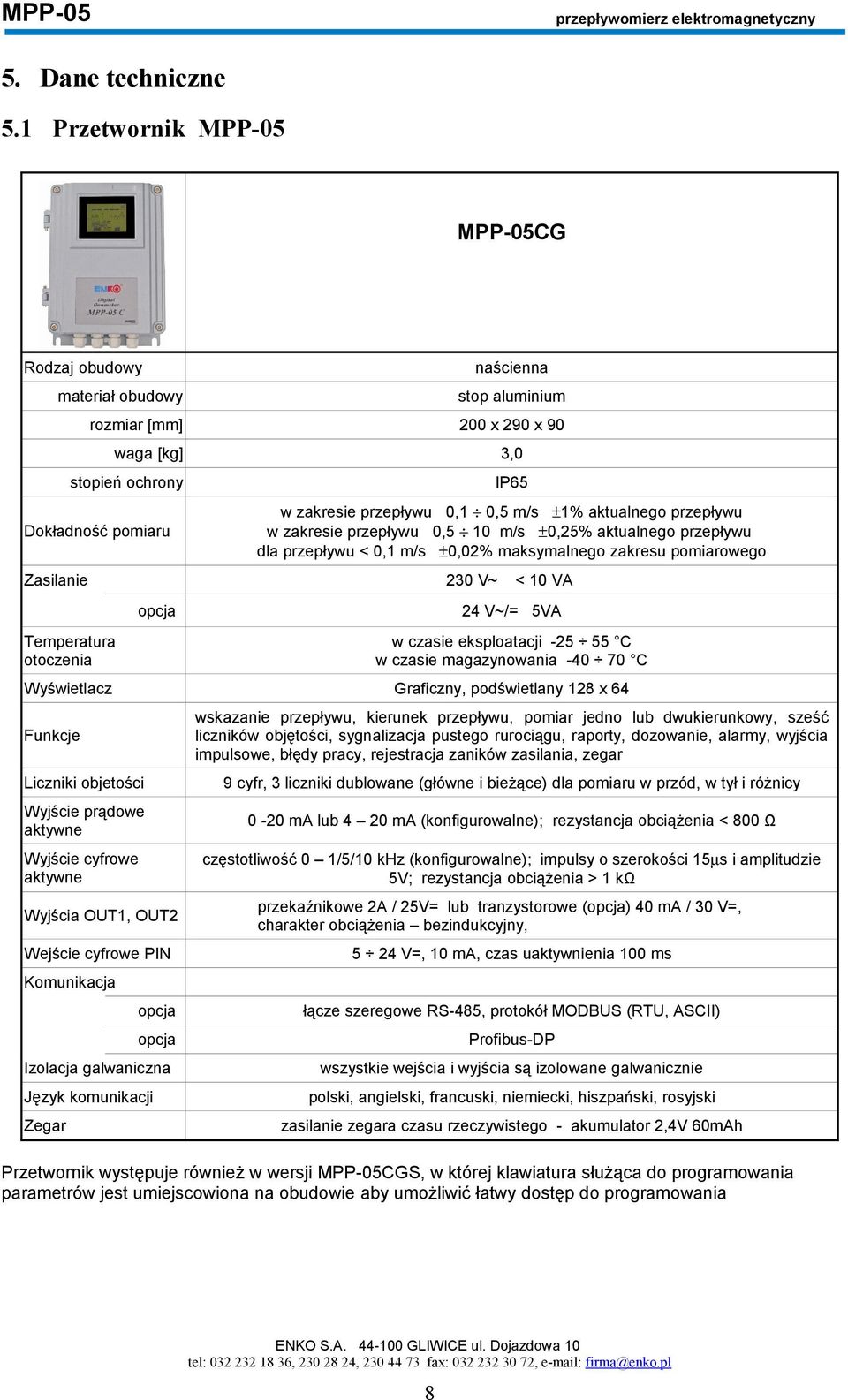 m/s ±1% aktualnego przepływu w zakresie przepływu 0,5 10 m/s ±0,25% aktualnego przepływu dla przepływu < 0,1 m/s ±0,02% maksymalnego zakresu pomiarowego Zasilanie 230 V~ opcja < 10 VA 24 V~/= 5VA