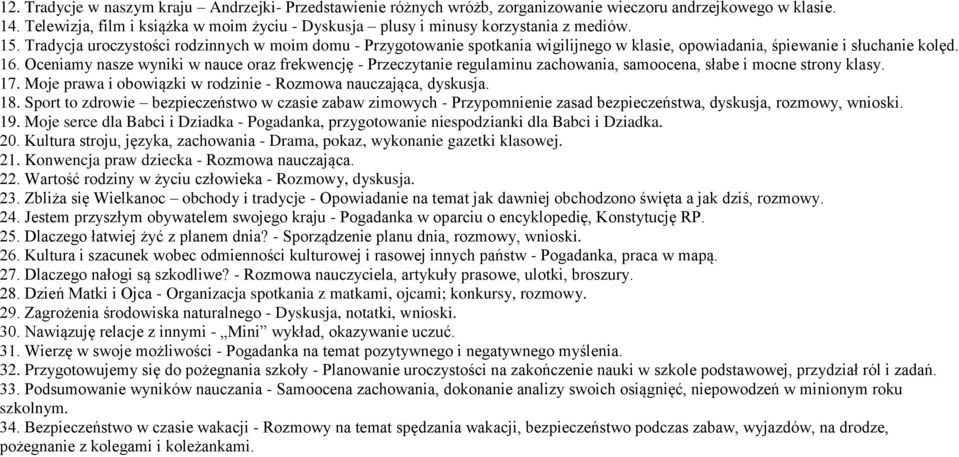 Tradycja uroczystości rodzinnych w moim domu - Przygotowanie spotkania wigilijnego w klasie, opowiadania, śpiewanie i słuchanie kolęd. 16.