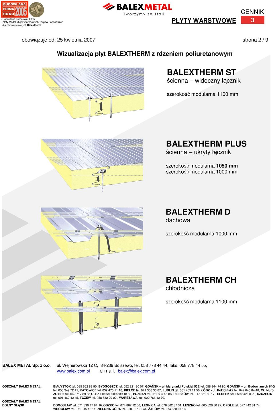 modularna 1100 mm BALEX METAL Sp. z o.o. : DOLNY ŚLĄSK: ul. Wejherowska 12 C, 84-239 Bolszewo, tel. 058 778 44 44, faks: 058 778 44 55, www.balex.com.pl e-mail: balex@balex.com.pl BIAŁYSTOK tel.