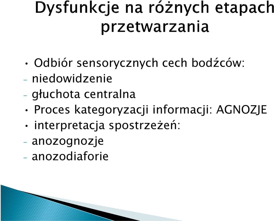 kategoryzacji informacji: AGNOZJE