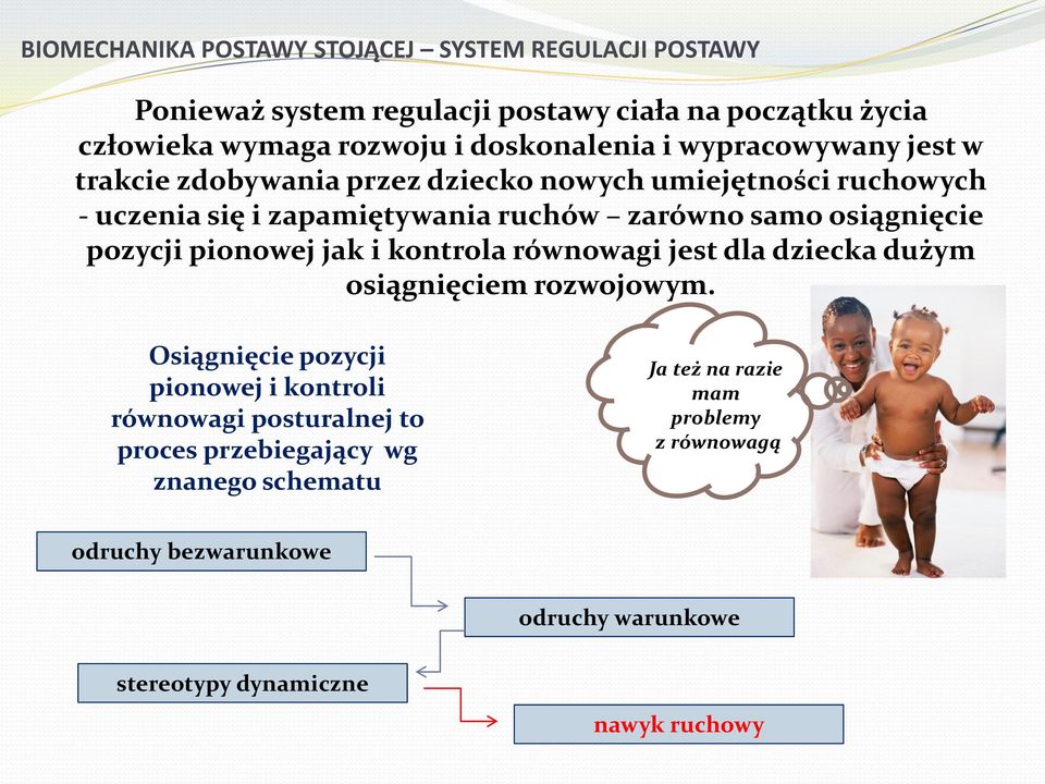 pozycji pionowej jak i kontrola równowagi jest dla dziecka dużym osiągnięciem rozwojowym.