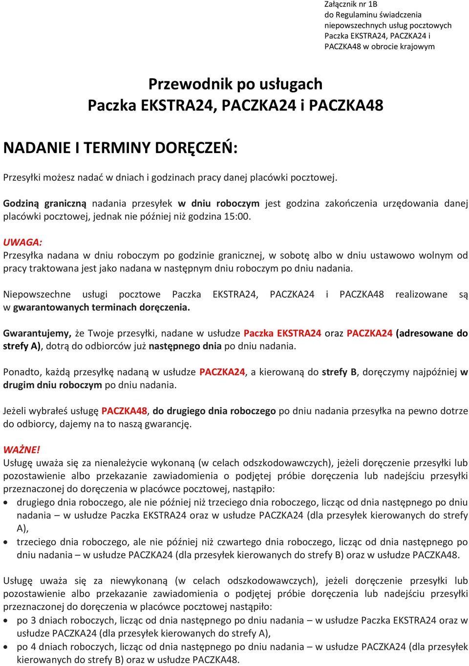 Przewodnik po usługach Paczka EKSTRA24, PACZKA24 i PACZKA48 - PDF Darmowe  pobieranie