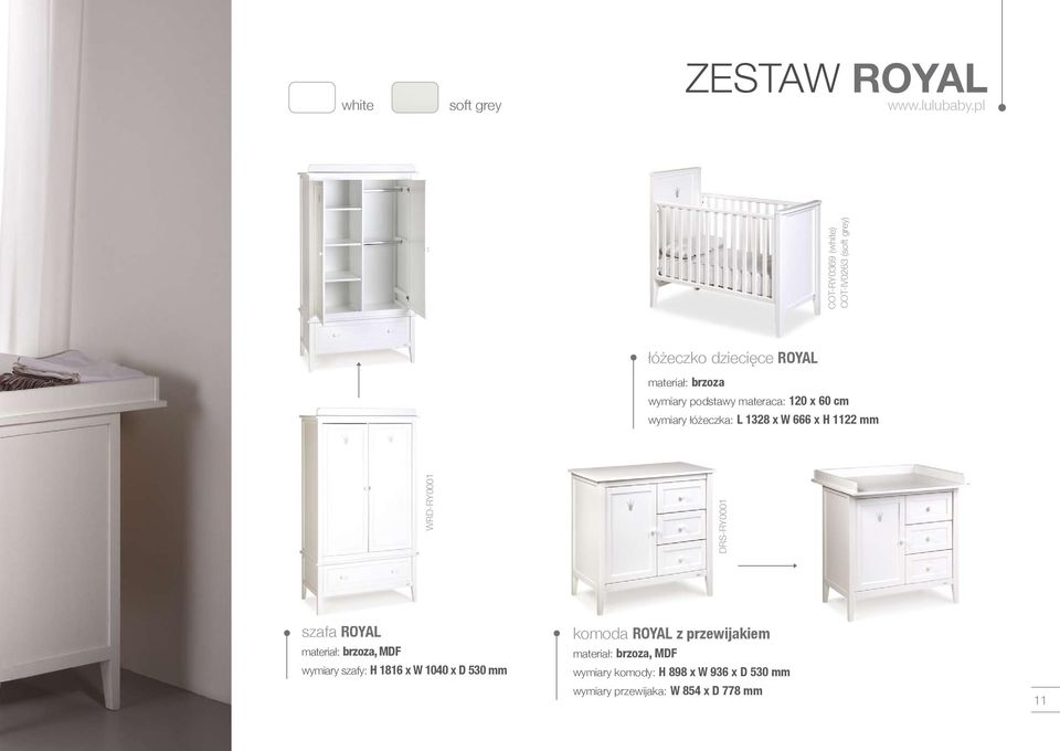 COT-IV0263 (soft grey) szafa ROYAL, MDF wymiary szafy: H 1816 x W 1040 x D 530 mm komoda