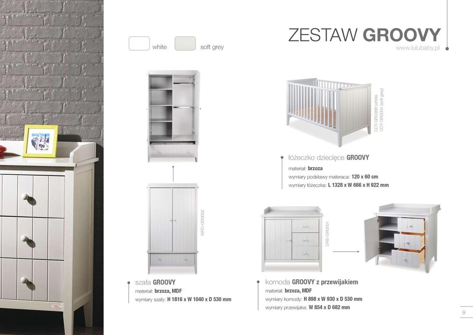 COT-GR0004 (soft grey) szafa GROOVY, MDF wymiary szafy: H 1816 x W 1040 x D 530 mm komoda