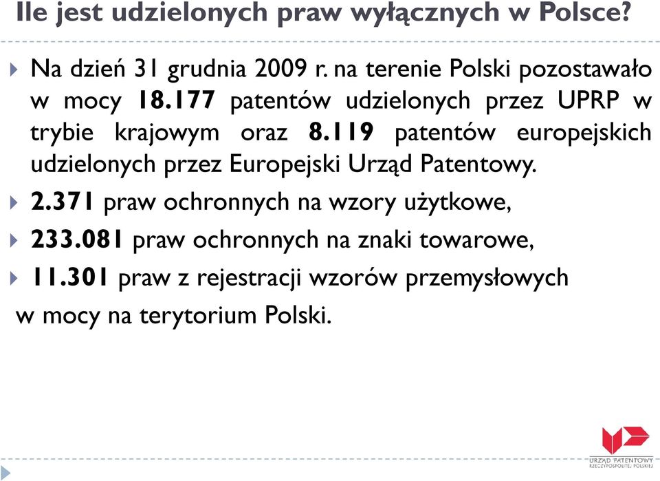 119 patentów europejskich udzielonych przez Europejski Urząd Patentowy. 2.