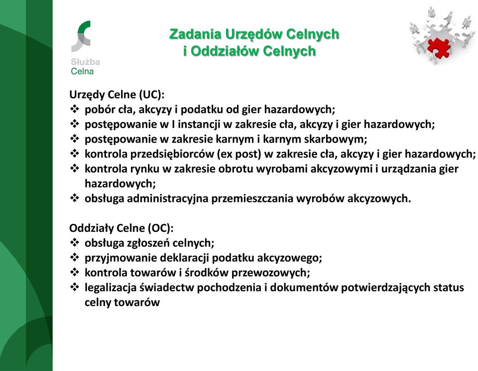 zakresie obrotu wyrobami akcyzowymi i urządzania gier hazardowych; obsługa administracyjna przemieszczania wyrobów akcyzowych.