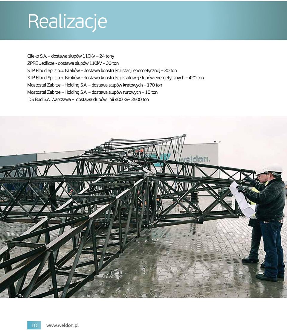 A. dostawa słupów kratowych 170 ton Mostostal Zabrze Holding S.A. dostawa słupów rurowych 15 ton IDS Bud S.A. Warszawa dostawa słupów linii 400 kv 3500 ton 10 www.