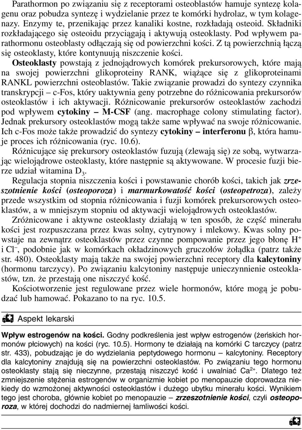 Pod wpływem parathormonu osteoblasty odłączają się od powierzchni kości. Z tą powierzchnią łączą się osteoklasty, które kontynuują niszczenie kości.