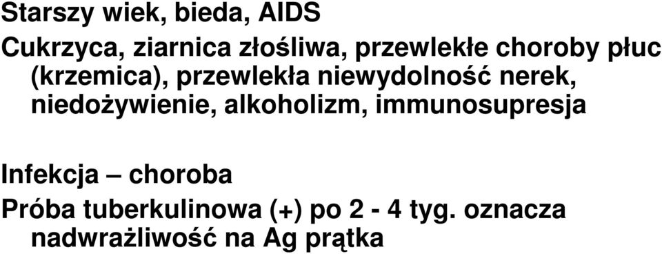 nerek, niedoŝywienie, alkoholizm, immunosupresja Infekcja