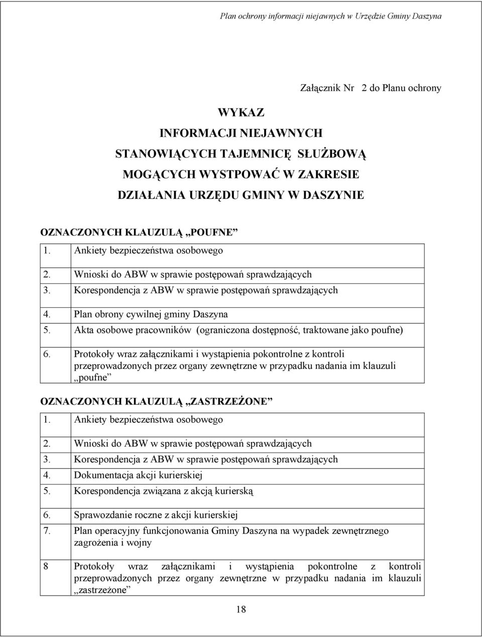 Akta osobowe pracowników (ograniczona dostępność, traktowane jako poufne) 6.