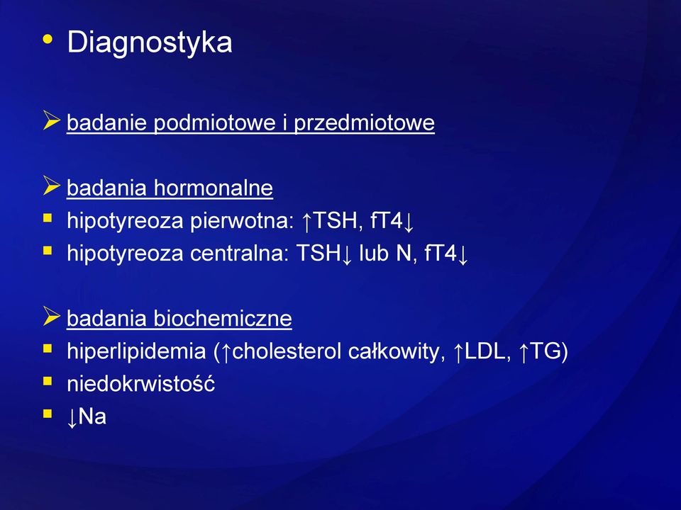 centralna: TSH lub N, ft4 badania biochemiczne