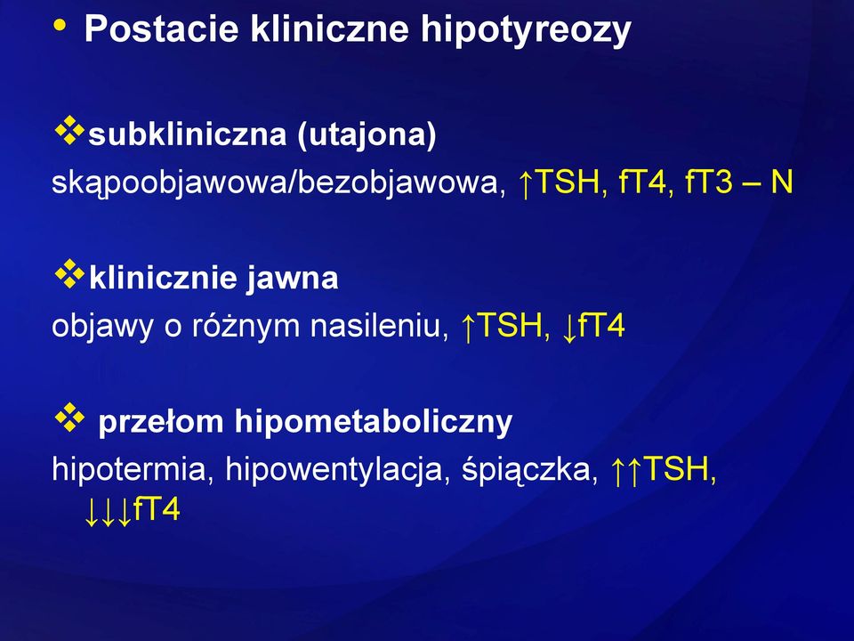 jawna objawy o różnym nasileniu, TSH, ft4 przełom