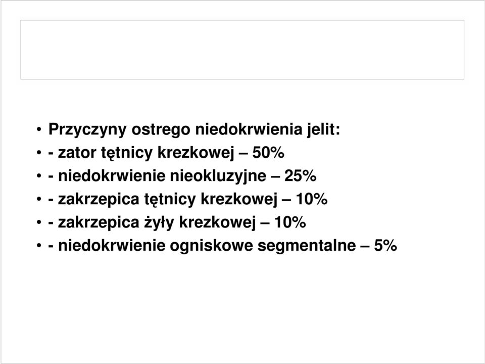 25% - zakrzepica tętnicy krezkowej 10% - zakrzepica
