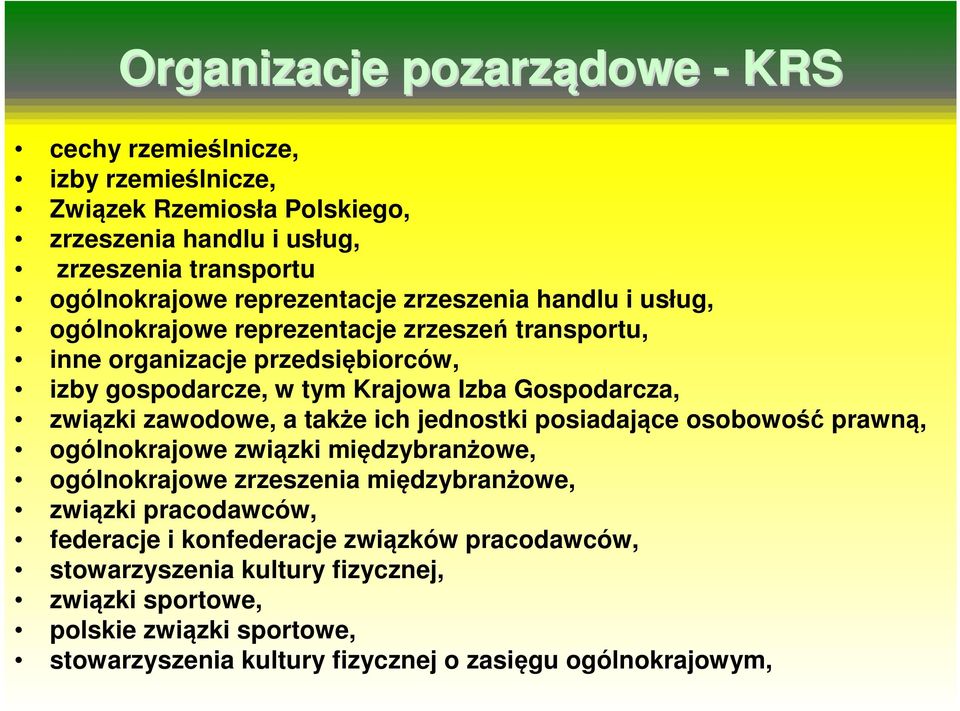 Gospodarcza, związki zawodowe, a także ich jednostki posiadające osobowość prawną, ogólnokrajowe związki międzybranżowe, ogólnokrajowe zrzeszenia międzybranżowe, związki