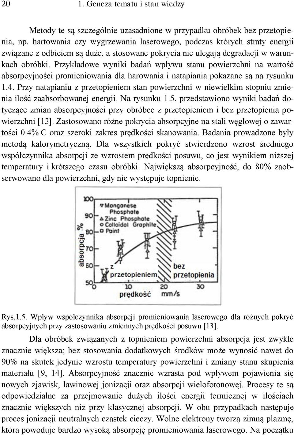 Przykładowe wyniki badań wpływu stanu powierzchni na wartość absorpcyjności promieniowania dla harowania i natapiania pokazane są na rysunku 1.4.