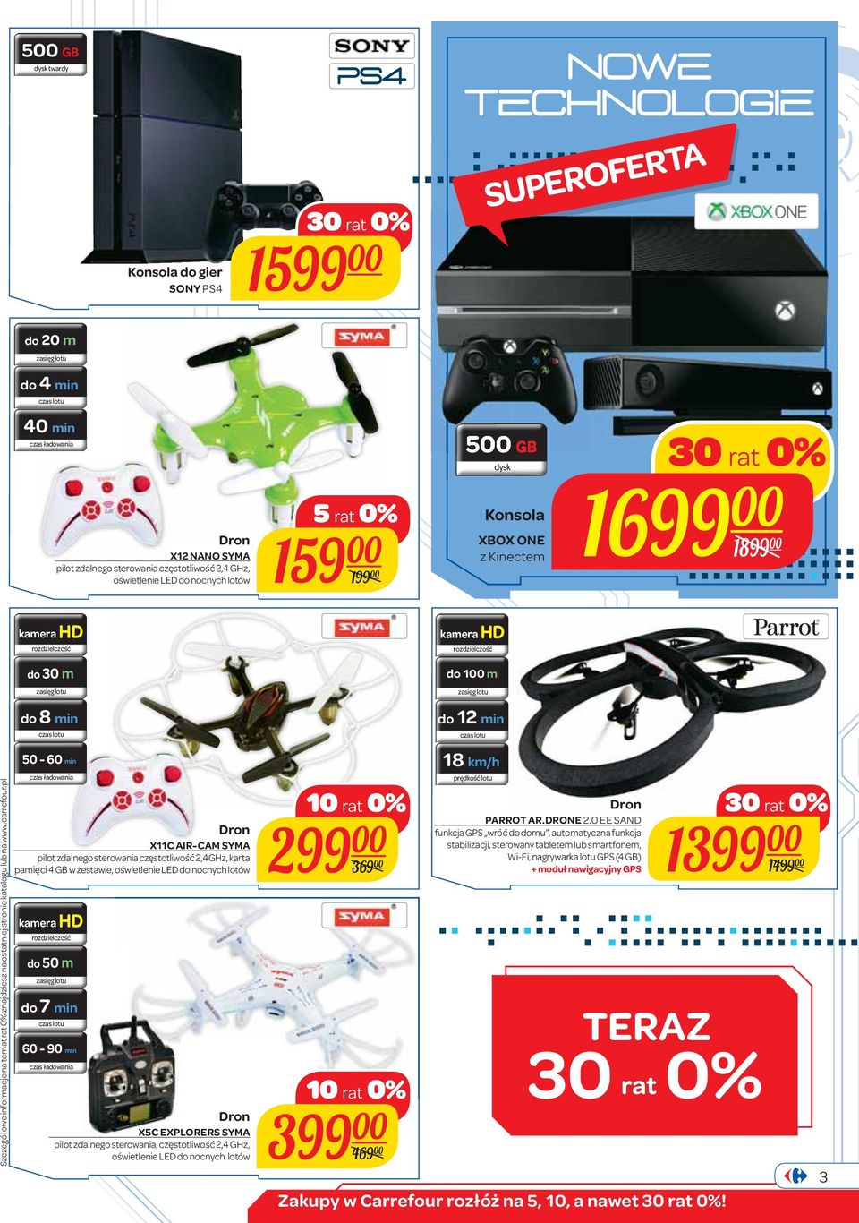 czas lotu do 12 min czas lotu 50-60 min czas ładowania Dron X11C AIR-CAM SYMA pilot zdalnego sterowania częstotliwość 2,4GHz, karta pamięci 4 GB w zestawie, oświetlenie LED do nocnych lotów kamera HD